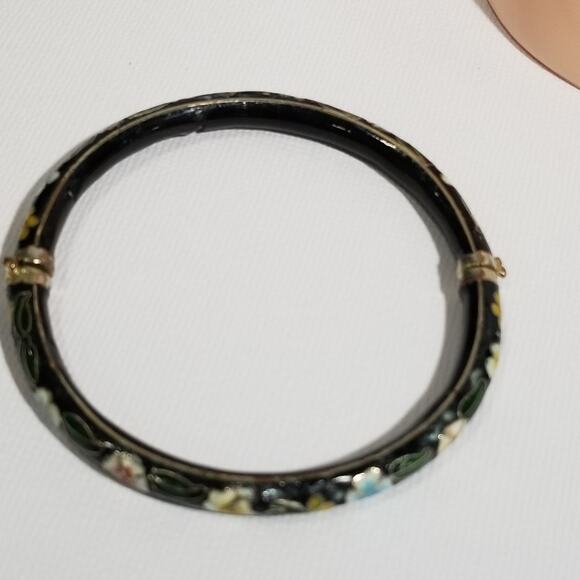 Vintage cloisonne black painted enamel hinged bangle 1.2000 - Picture 3 of 15